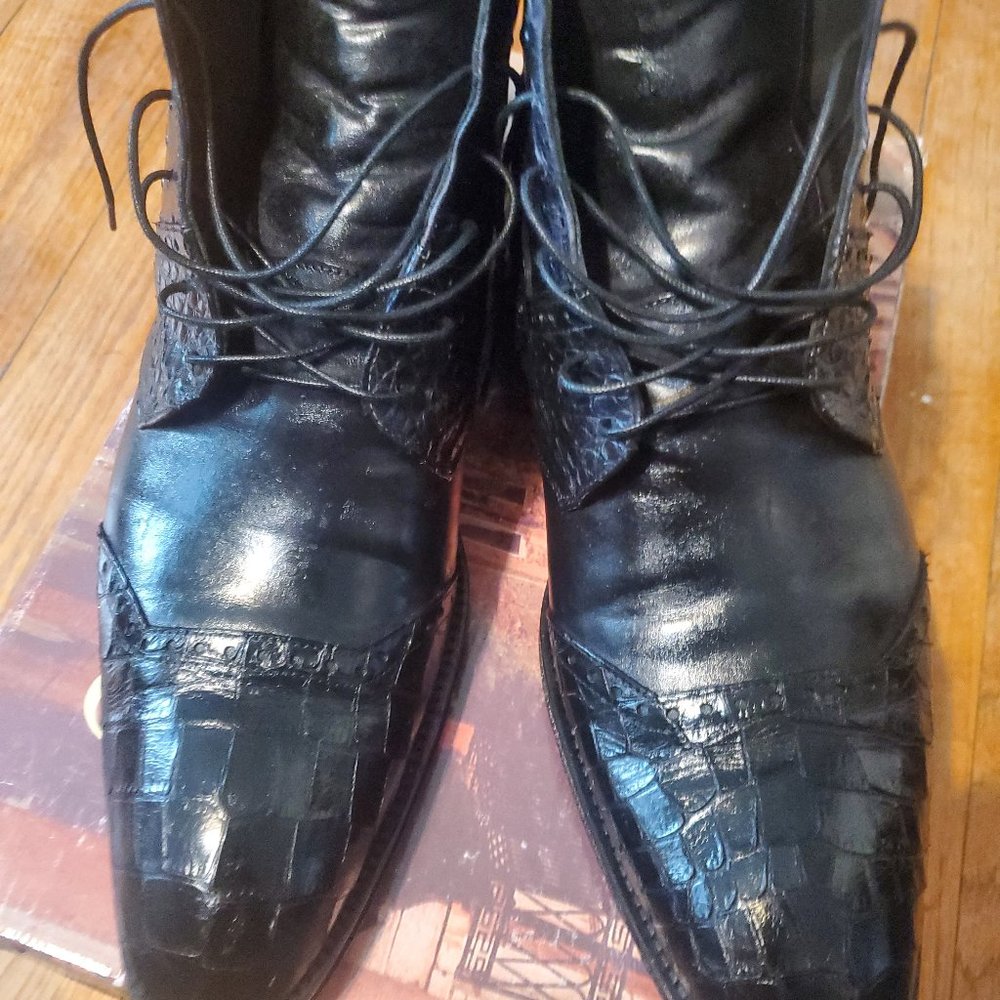 Pre-owned JO GHOST Crocodile-ostrich Leather Boots BLACK US SZ 10.5 ITALY $560